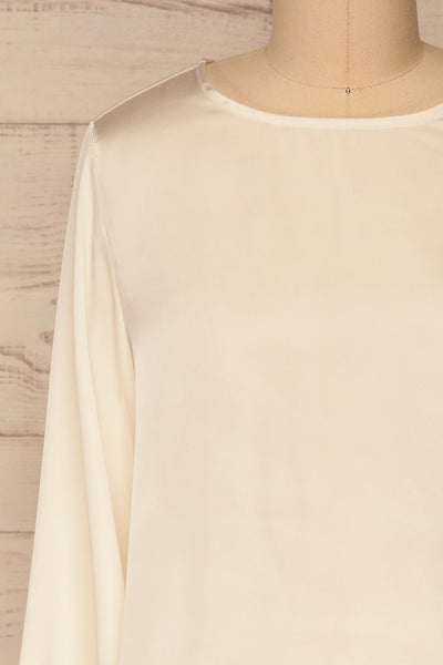 Pelplin Ivory Long Sleeve Silky Blouse | La petite garçonne  front close-up