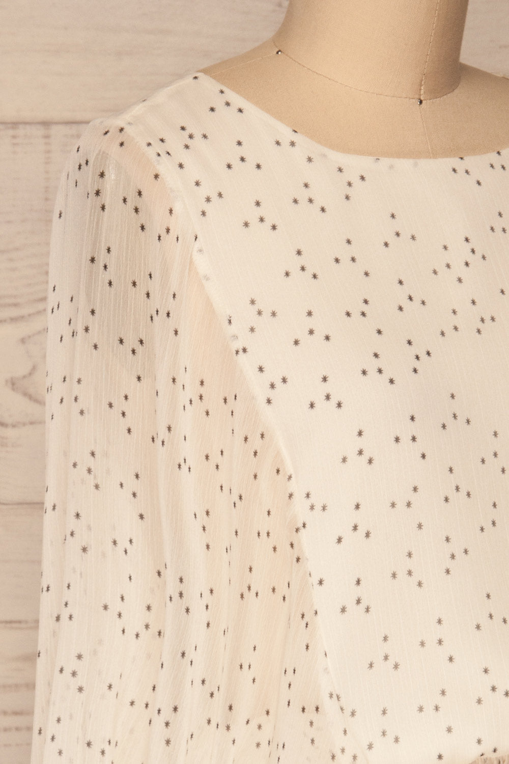 Pemonia White Star Pattern Short A-Line Dress | La Petite Garçonne side close-up