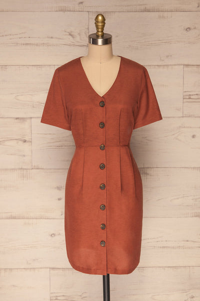 Penza Rust Orange Short Sleeve Dress | La petite garçonne front view