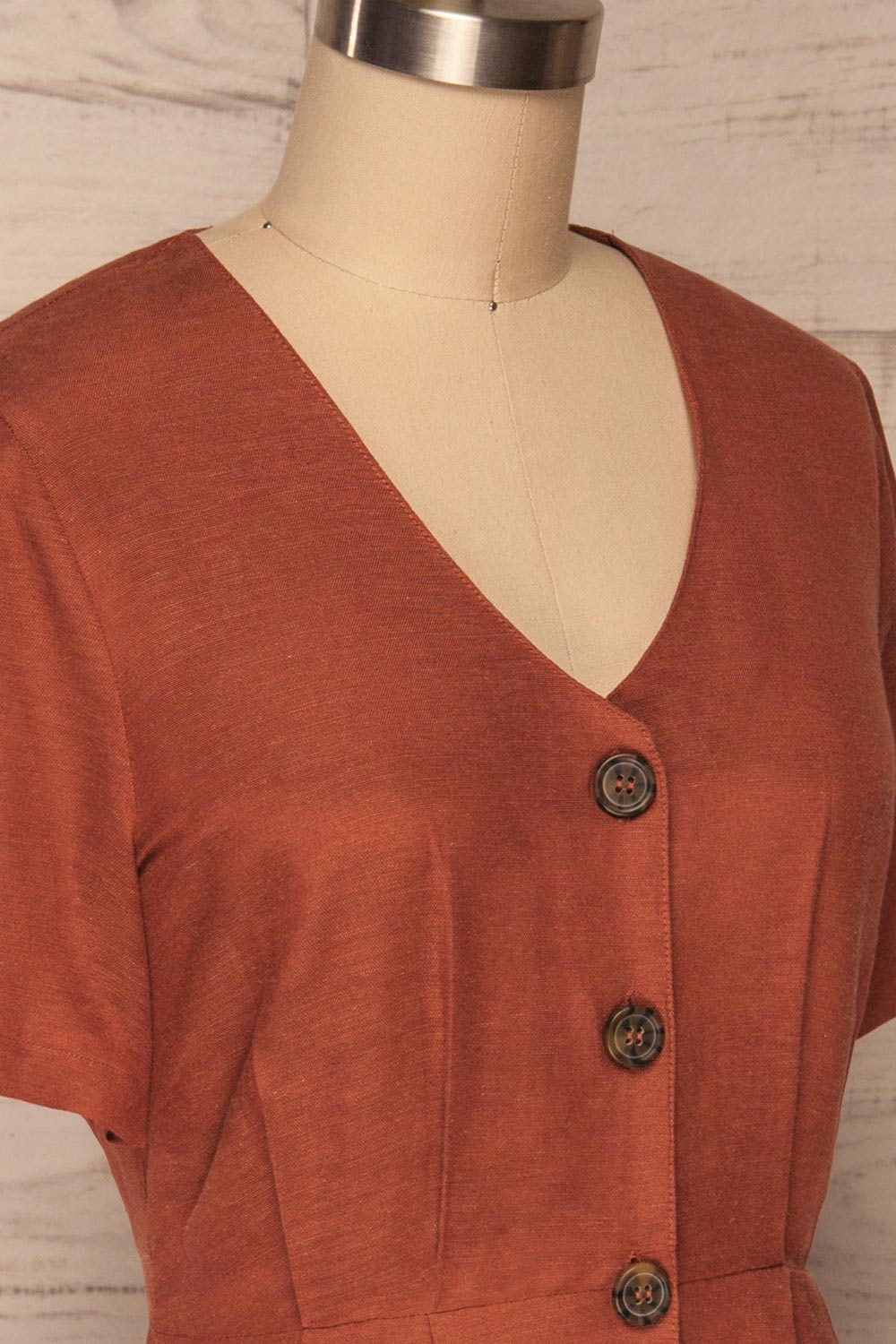 Penza Rust Orange Short Sleeve Dress | La petite garçonne side close up