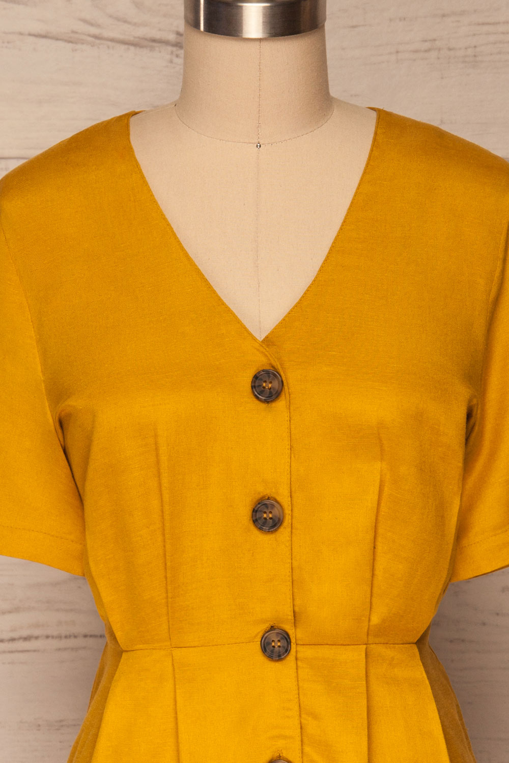 Penza Yellow Short Sleeve Dress | La petite garçonne front close up