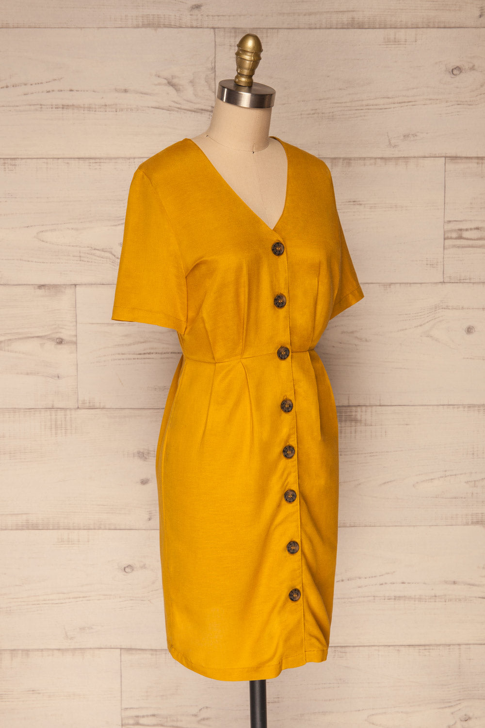 Penza Yellow Short Sleeve Dress | La petite garçonne side view