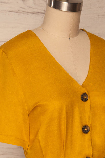 Penza Yellow Short Sleeve Dress | La petite garçonne side close up