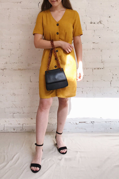 Penza Yellow Short Sleeve Dress | La petite garçonne model look