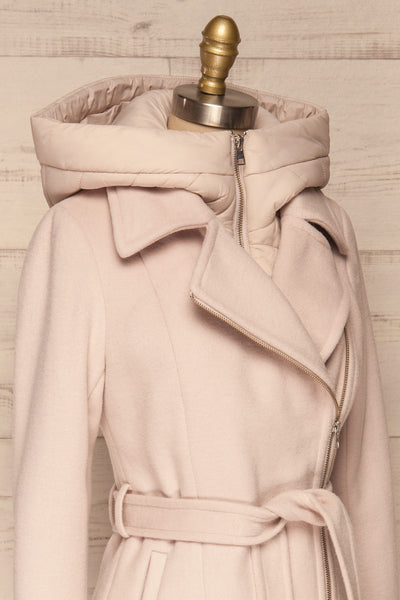 Perla Beige Pink Hooded Felt Trench Coat | La Petite Garçonne side close-up
