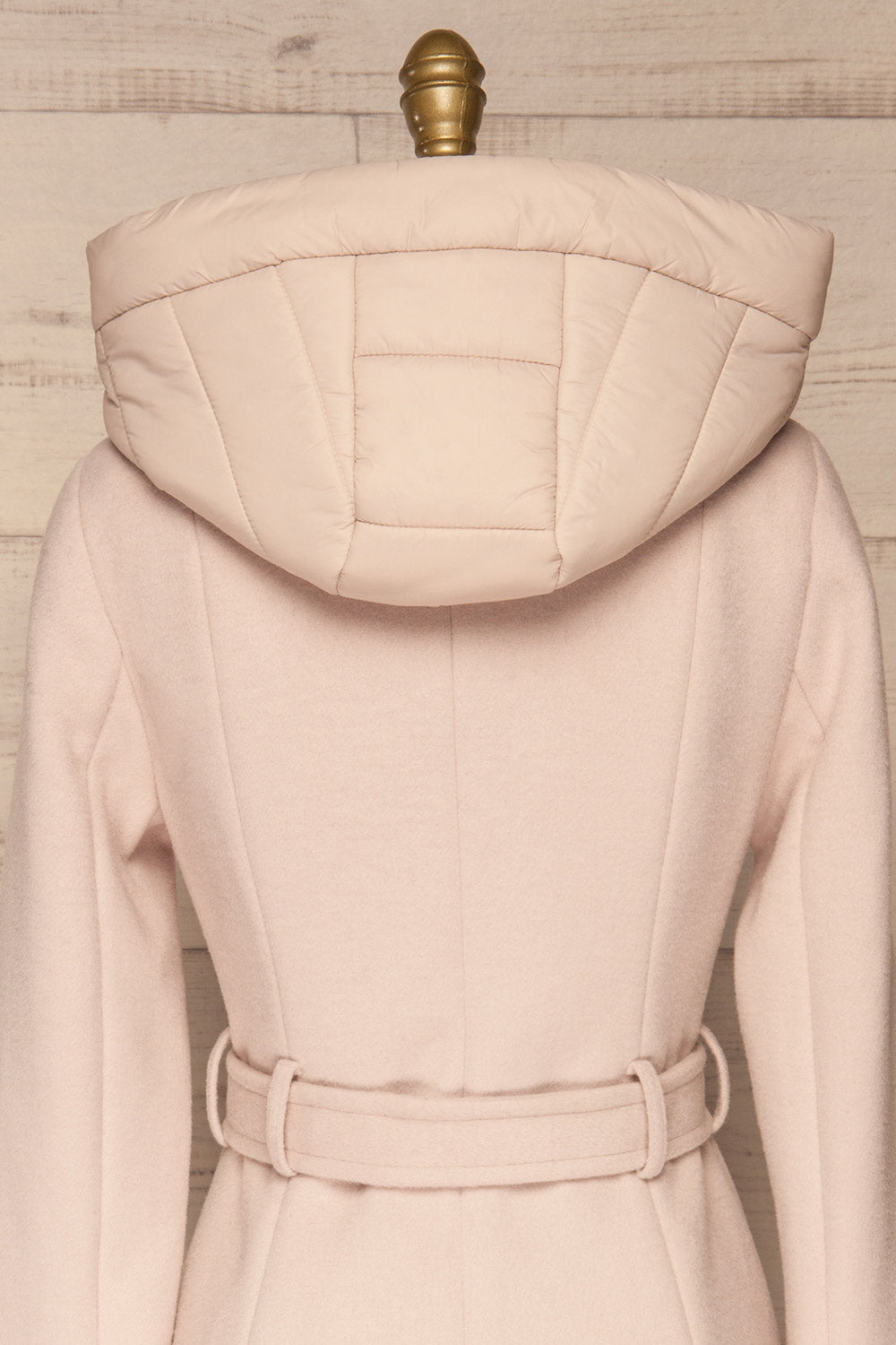 Perla Beige Pink Hooded Felt Trench Coat | La Petite Garçonne back close-up