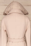 Perla Beige Pink Hooded Felt Trench Coat | La Petite Garçonne back close-up hood