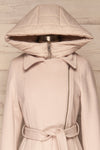 Perla Beige Pink Hooded Felt Trench Coat | La Petite Garçonne front close-up hood