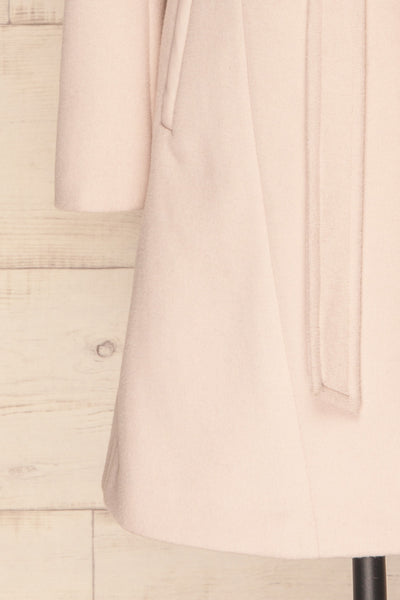 Perla Beige Pink Hooded Felt Trench Coat | La Petite Garçonne bottom close-up