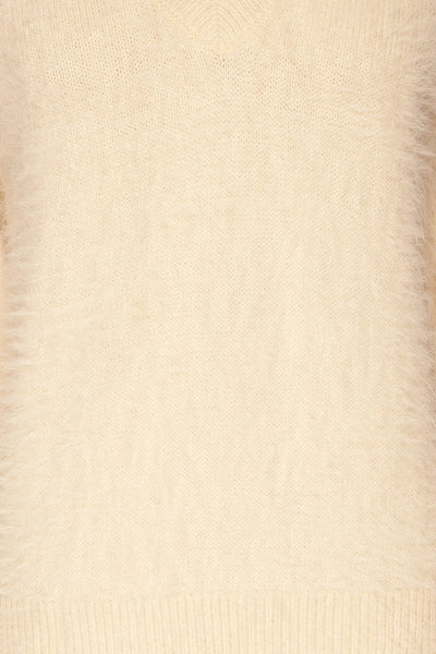 Pesaro Beige Fuzzy V-Neck Sweater | La petite garçonne  fabric