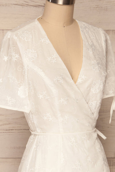 Petroupolis White Floral Embroidered Wrap Dress | La Petite Garçonne