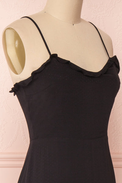Petruso Black Sleeveless A-Line Cocktail Dress | SIDE CLOSE UP | Boutique 1861