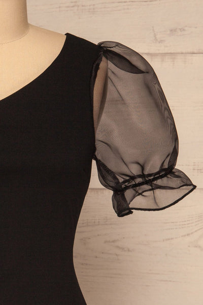 Phaedra Black One Sleeve Party Dress | La petite garçonne front close-up