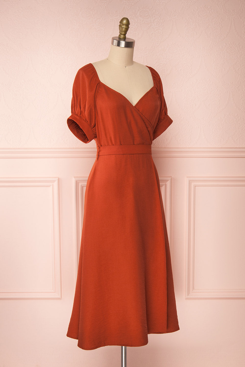 Piastow Rust Orange Short Sleeve Midi Dress | Boutique 1861 side view 