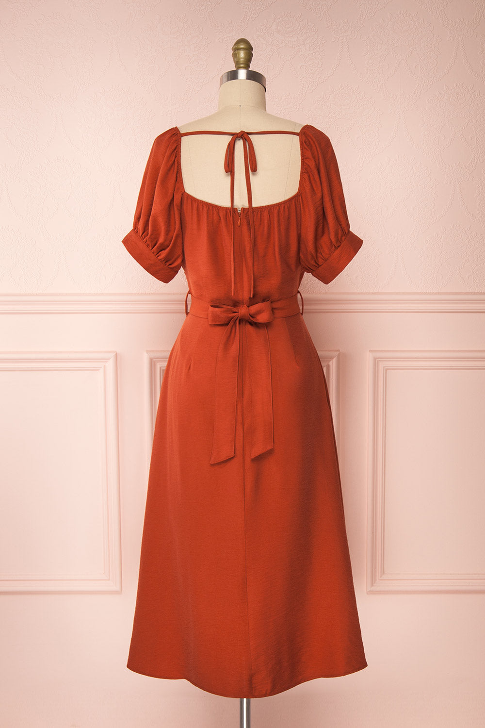 Piastow Rust Orange Short Sleeve Midi Dress | Boutique 1861 back view 