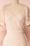 Piastow Sand Beige Short Sleeve Midi Dress | Boutique 1861 front close-up