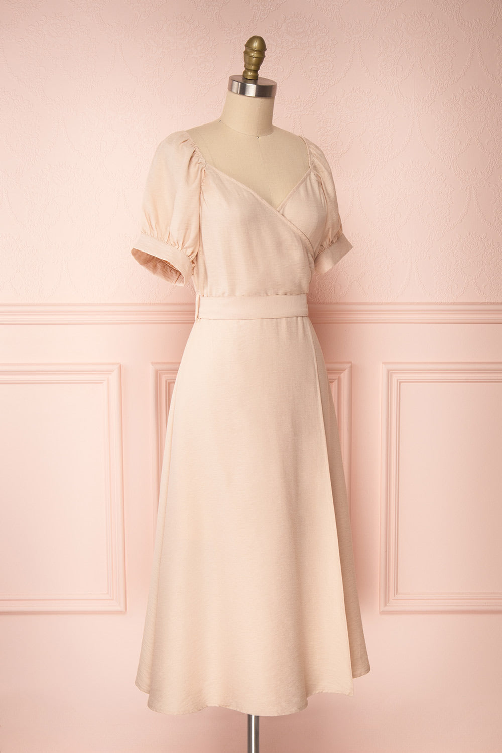 Piastow Sand Beige Short Sleeve Midi Dress | Boutique 1861 side view