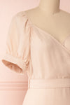 Piastow Sand Beige Short Sleeve Midi Dress | Boutique 1861 side close-up