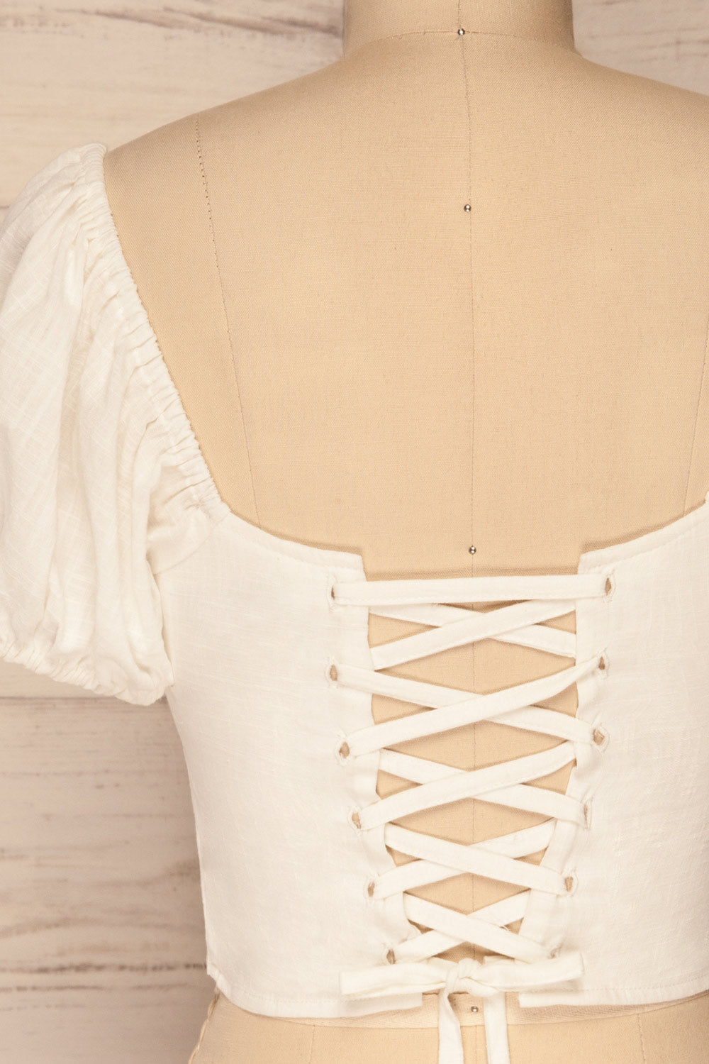 Piensk White Laced Back Crop Top | La petite garçonne back close up