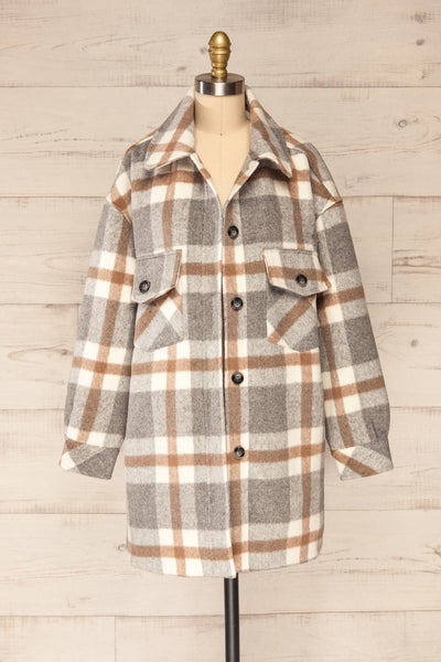 Pietrapaolo Grey Plaid Wool Shirt Jacket | La petite garçonne front view open