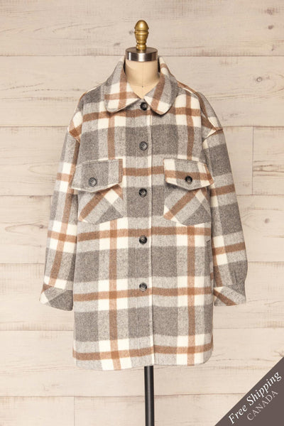 Pietrapaolo Grey Plaid Wool Shirt Jacket | La petite garçonne front view FS