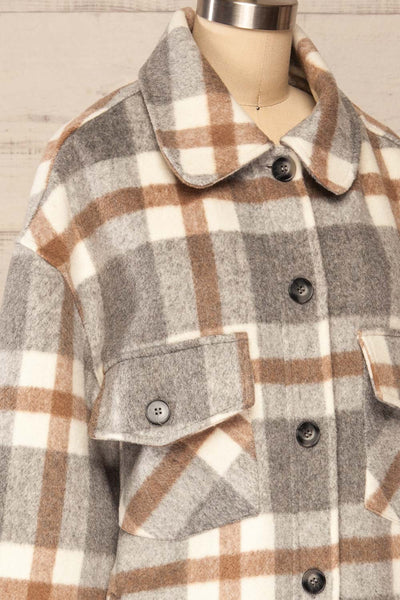 Pietrapaolo Grey Plaid Wool Shirt Jacket | La petite garçonne side close up