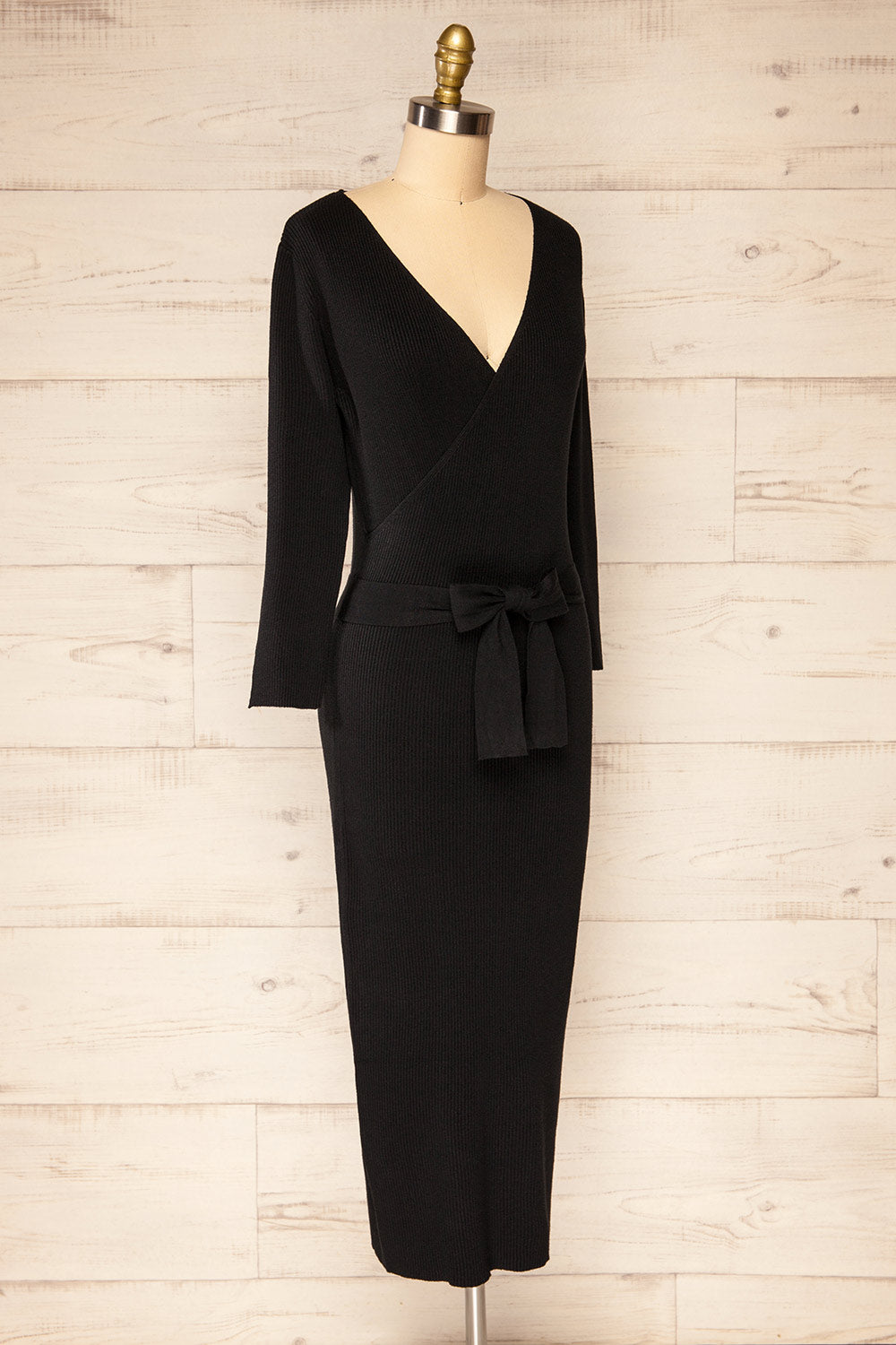 Pirot Black Long Sleeve Wrap Midi Dress | La petite garçonne side view 