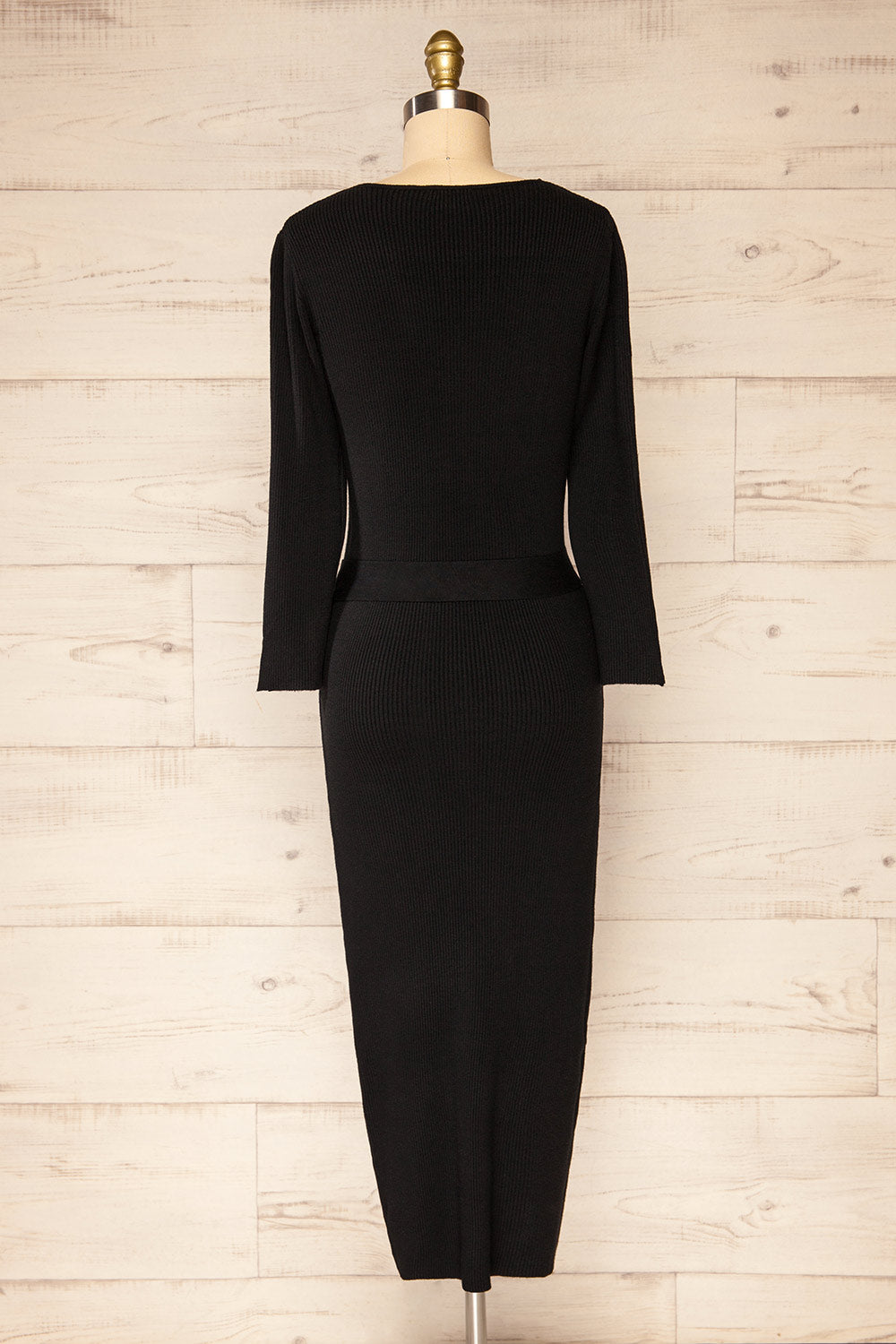 Pirot Black Long Sleeve Wrap Midi Dress | La petite garçonne back view 