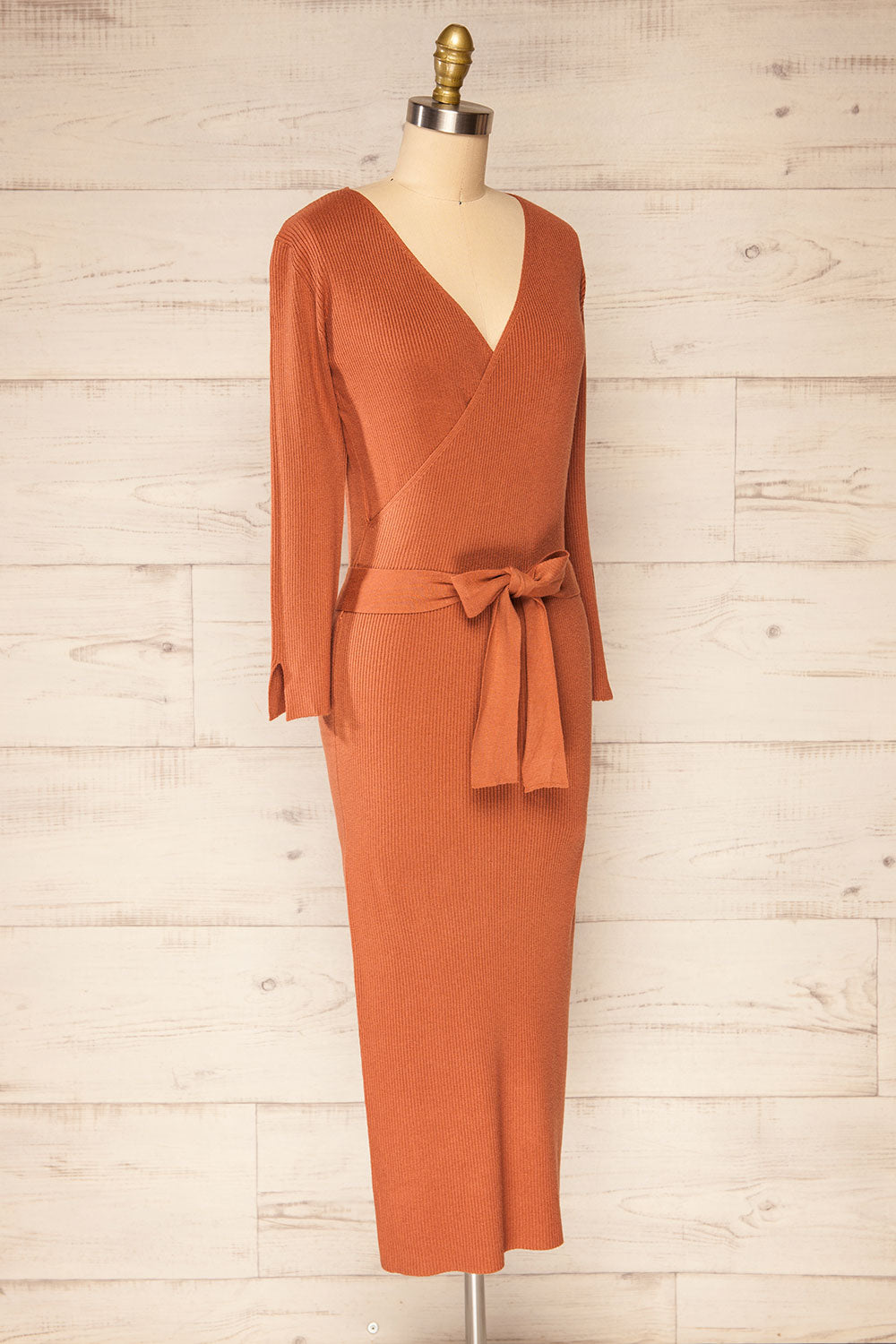 Pirot Pink Long Sleeve Wrap Midi Dress | La petite garçonne side view 