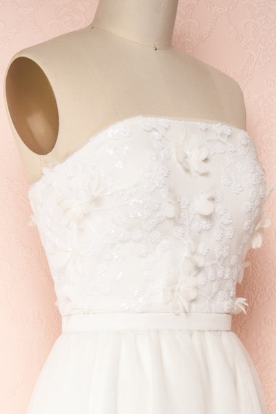 Plaisance Bridal Jumpsuit w/ Removable Tulle Skirt | Boudoir 1861 side close-up skirt