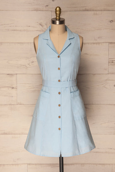 Planatias Sky Blue Button-Up Summer Dress | La Petite Garçonne