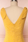 Plaucia Yellow Polka Dot A-Line Midi Dress back close up | Boutique 1861