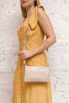 Plaucia Yellow Polka Dot A-Line Midi Dress | Boutique 1861 on model