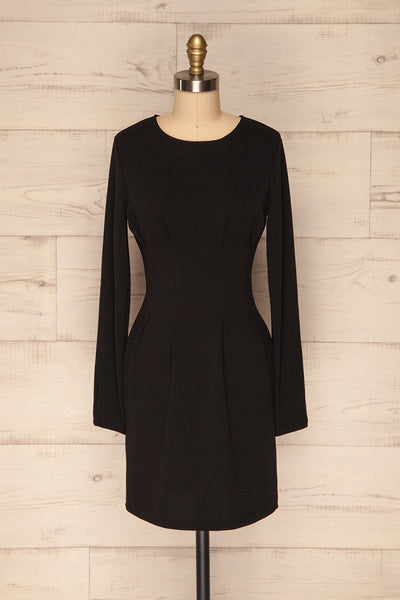 Plockton Black Long Sleeved Cocktail Dress | La Petite Garçonne front view