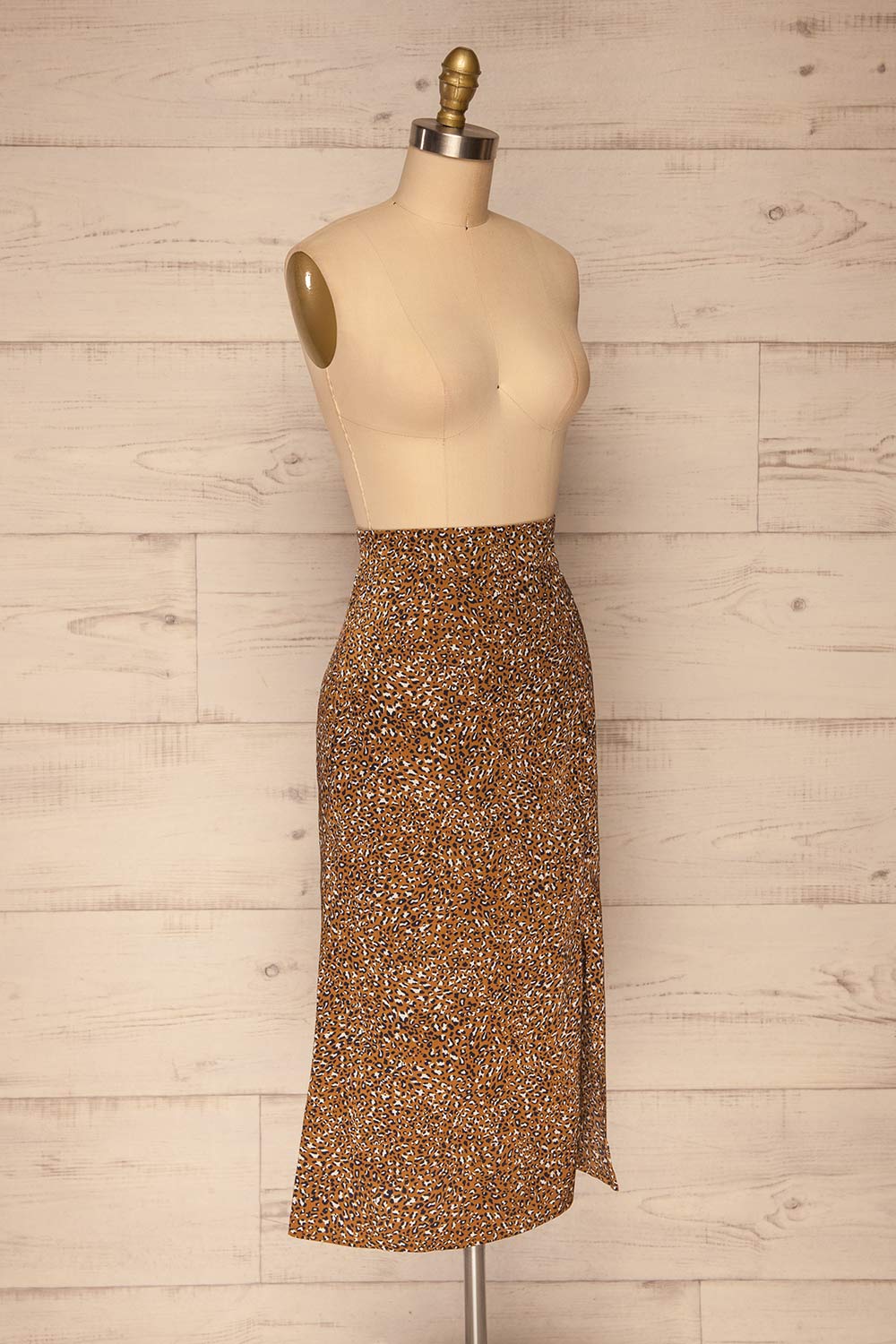 Poitiers Leopard Print Satin Skirt w/ Slit | La petite garçonne side view 