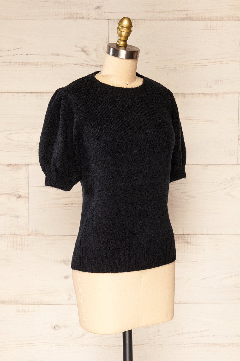 Polikh Black Puffy Sleeve Knit Top | La petite garçonne side view 