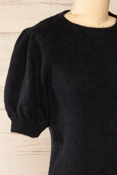 Polikh Black Puffy Sleeve Knit Top | La petite garçonne side close-up