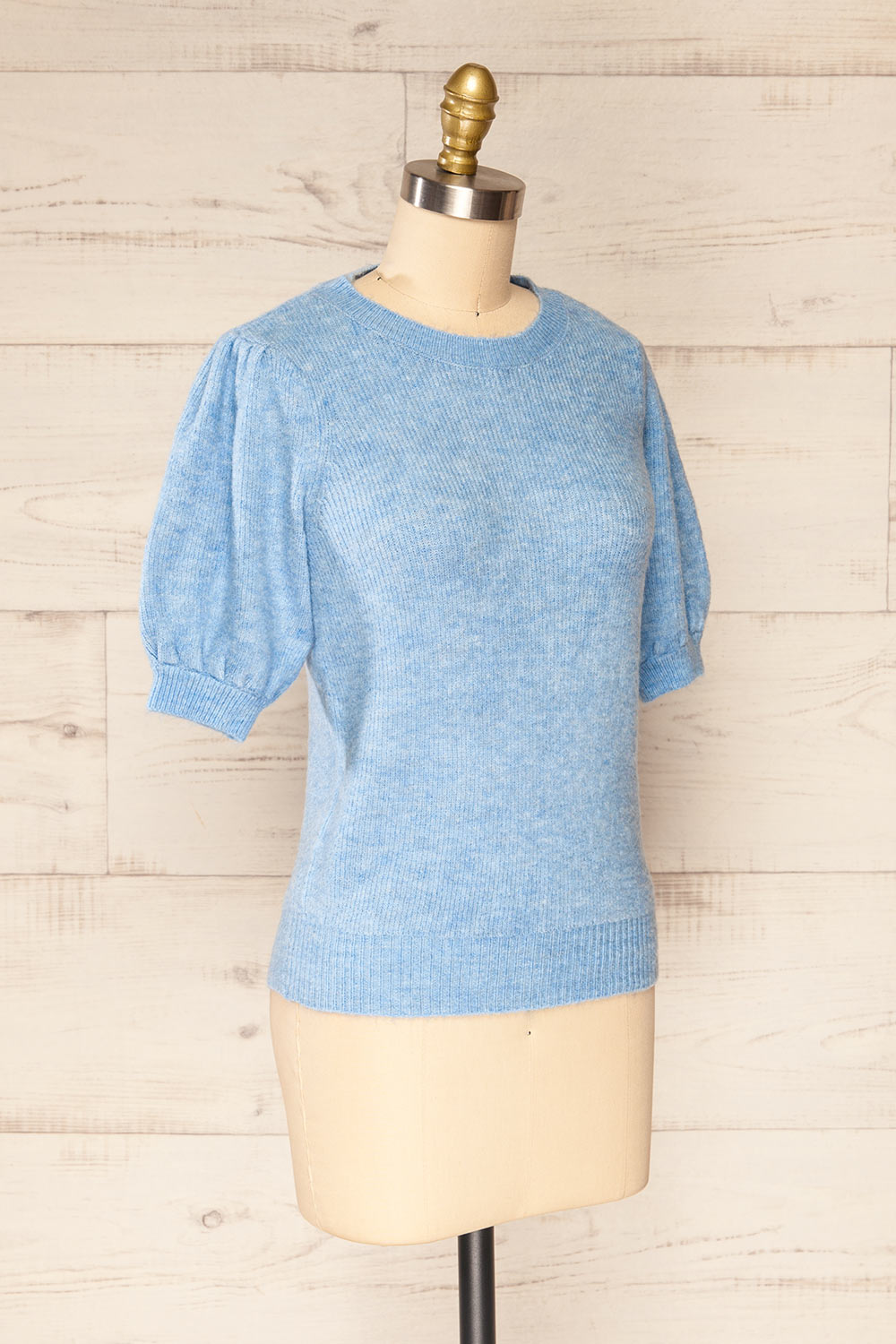 Polikh Blue Puffy Sleeve Knit Top | La petite garçonne side view