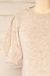 Polikh Grey Puffy Sleeve Knit Top | La petite garçonne front close-up