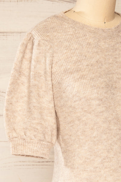 Polikh Grey Puffy Sleeve Knit Top | La petite garçonne side close-up