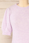 Polikh Lilac Puffy Sleeve Knit Top | La petite garçonne front close-up