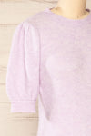 Polikh Lilac Puffy Sleeve Knit Top | La petite garçonne side close-up