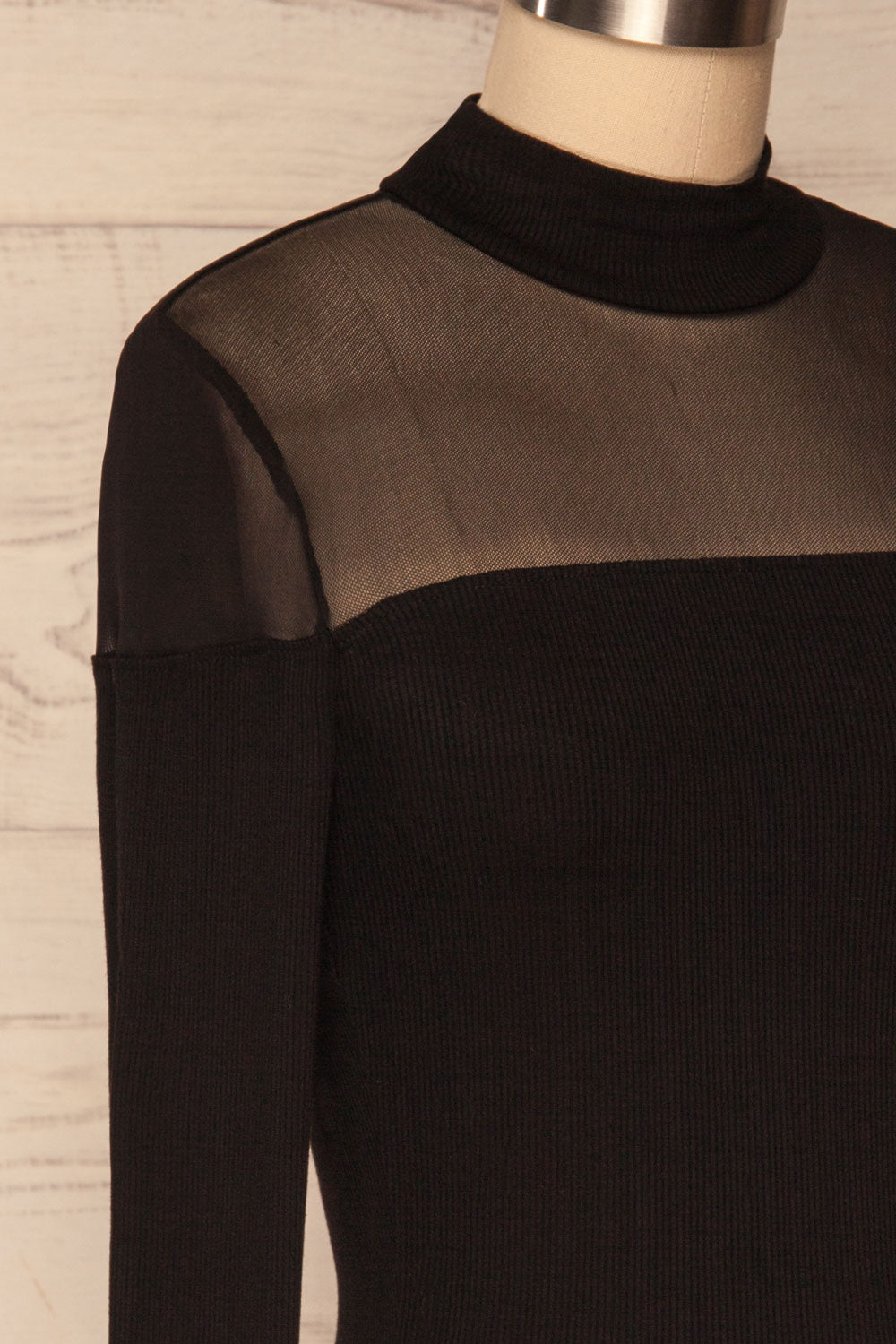 Pontida Black Long Sleeved Crop Top w/ Mesh side close up | La Petite Garçonne