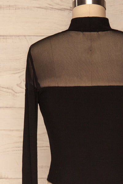 Pontida Black Long Sleeved Crop Top w/ Mesh back close up | La Petite Garçonne