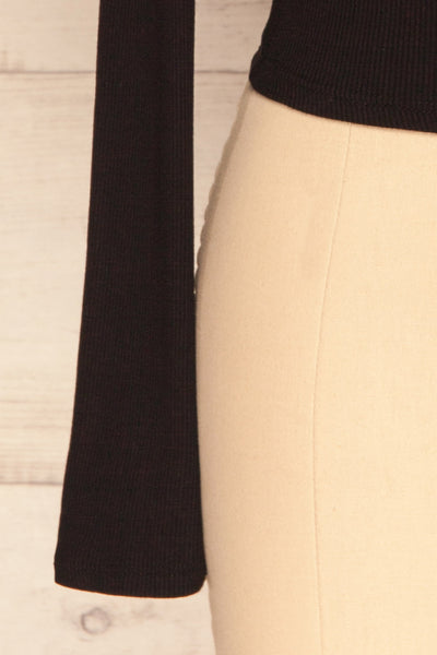 Pontida Black Long Sleeved Crop Top w/ Mesh sleeve close up | La Petite Garçonne