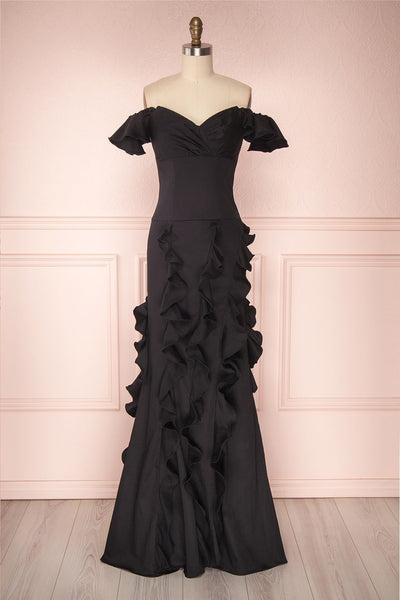 Potifara Black Off-Shoulder Maxi Dress with Ruffles | Boutique 1861