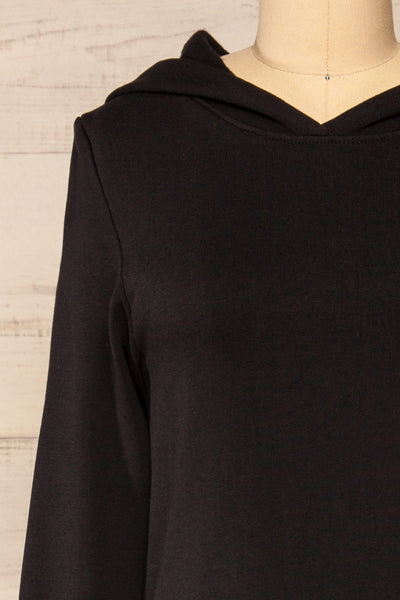 Prague Black Midi Hooded Sweater Dress | La petite garçonne front close-up