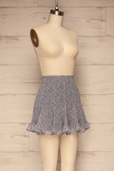 Preveza Blue Floral Ruffle Mini Skirt | La petite garçonne side view