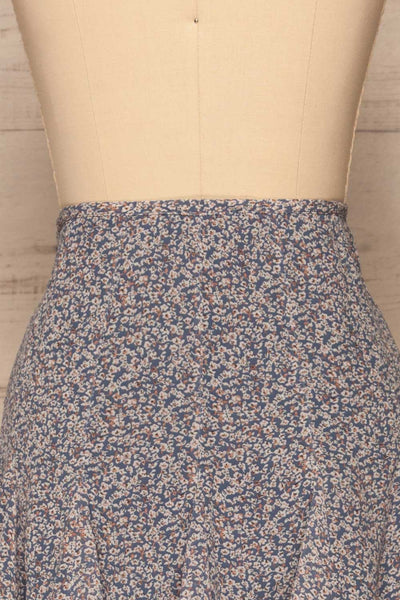Preveza Blue Floral Ruffle Mini Skirt | La petite garçonne back close-up