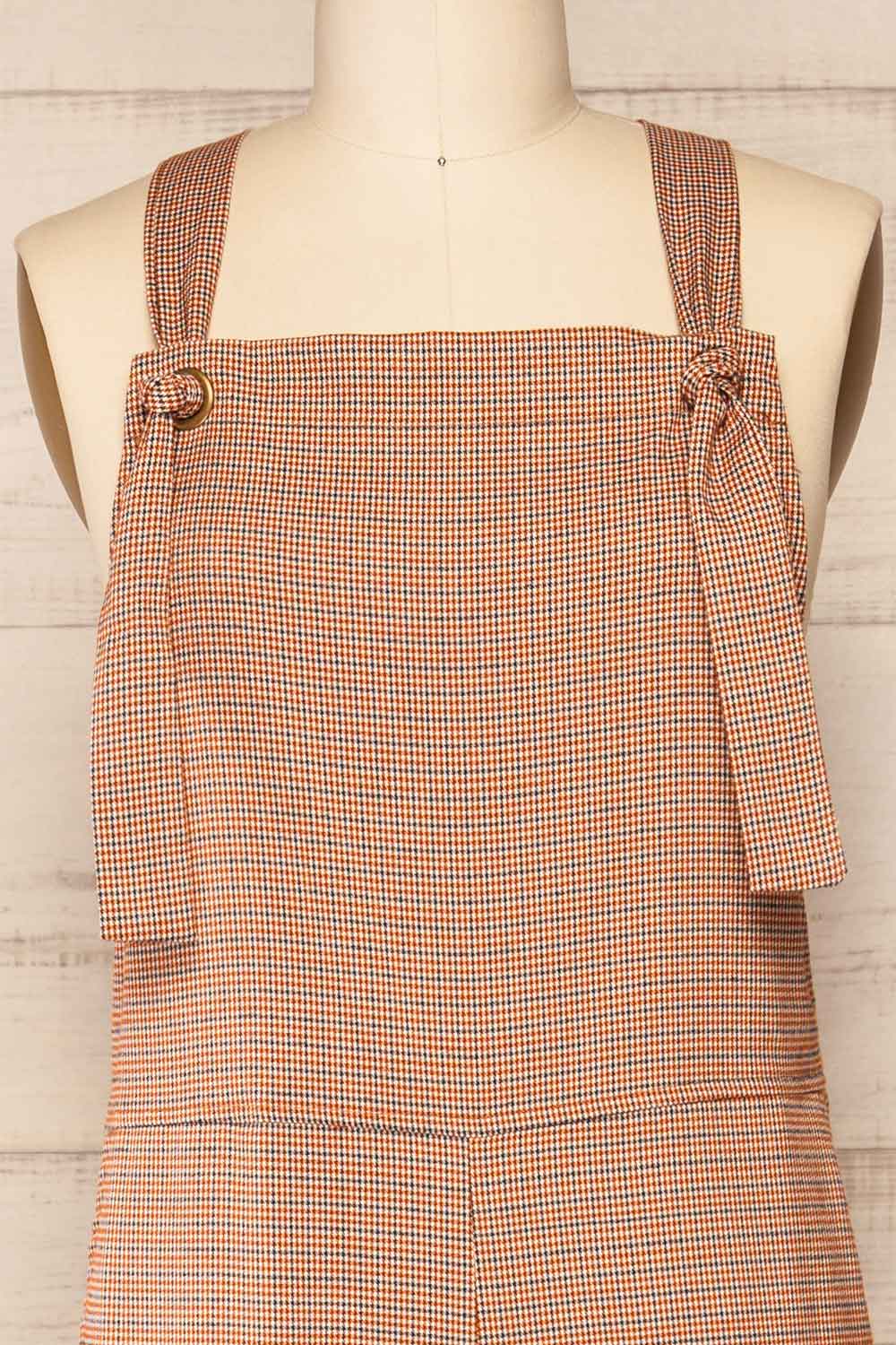 Priboj Checkered Overalls with Tied Straps | La petite garçonne front close-up